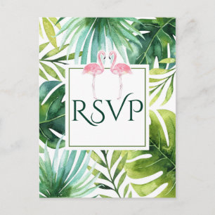 Invitation Carte Postale Réponse pour mariage d'été aux feuilles tropicales