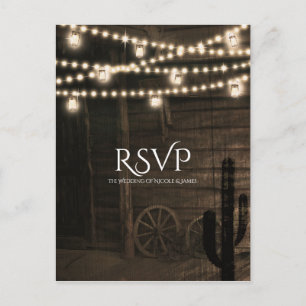 Invitation Carte Postale Réponse pour un mariage rustique dans un vieux sal