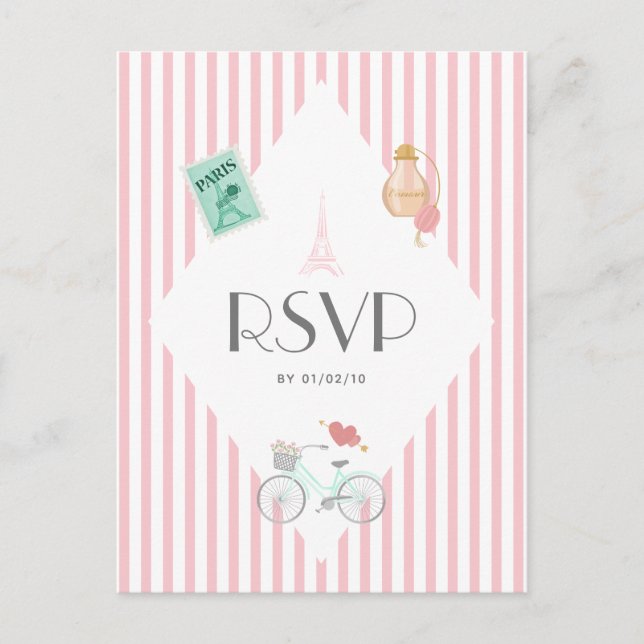 Invitation Carte Postale Réponse pour un mariage sur le thème de Paris (Devant)