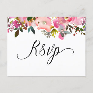 Invitation Carte Postale Réponse RSVP Fleurale de Printemps Aquarelle