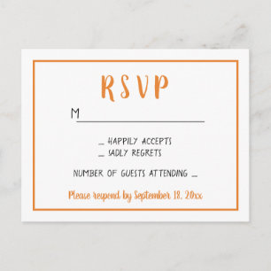 Invitation Carte Postale Réponse RSVP Orange Minimaliste pour Mariage d'Aut