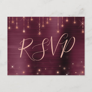 Invitation Carte Postale Réponse RSVP rose Gold Burgundy Sparkle