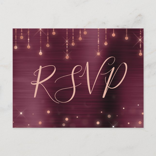 Invitation Carte Postale Réponse RSVP rose Gold Burgundy Sparkle (Devant)