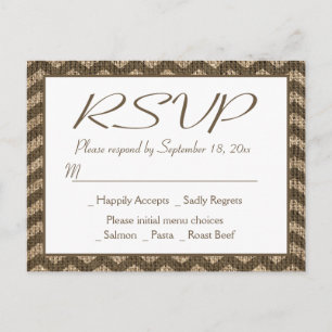 Invitation Carte Postale Réponse RSVP Rustique Mariage Chevron Rayure Marro
