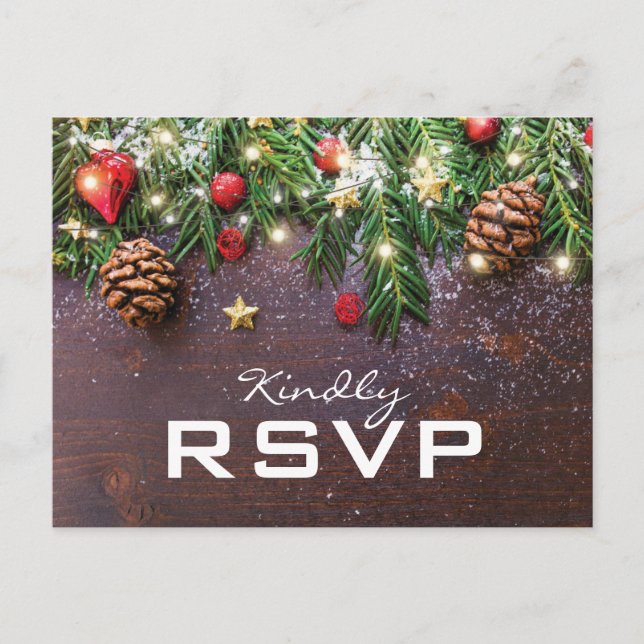 Invitation Carte Postale Réponse Rustique de Noël de Campagne pour les Fête (Devant)