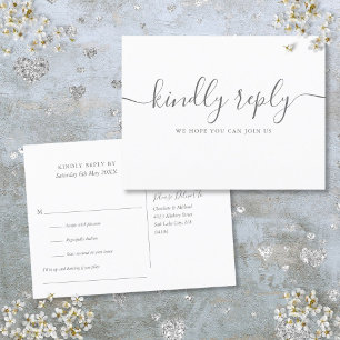 Invitation Carte Postale Réponse Simple Élégante Script RSVP