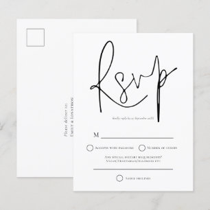 Invitation Carte Postale Réponse simple noir et blanc pour mariage