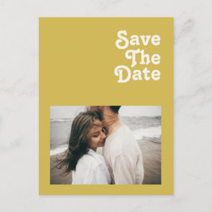 Invitation Carte Postale Retro Beach   Photo dorée Save The Date