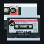 Invitation Carte Postale Retro C Audiotape 50e anniversaire Fête Enregistre<br><div class="desc">Vieux ruban audio (audiocassette Classic made in Pays-Bas) avec étiquette noire pour les numéros. Conception sur invitation carte postale avec textes pour la fête du 50e anniversaire (avant et arrière) à customiser. Vous pouvez facilement modifier le texte (police, couleur, taille et position) en cliquant sur le bouton personnaliser. Disponible aussi...</div>