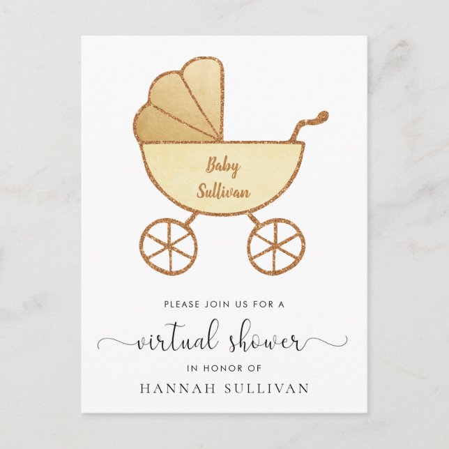 Invitation Carte Postale Retro Carriage Yellow Gold Baby shower virtuel (Devant)