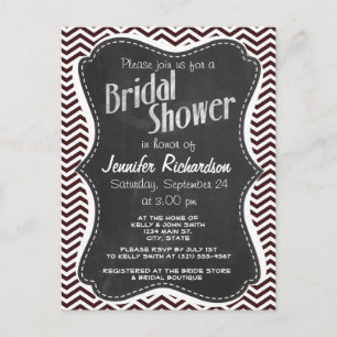 Invitation Carte Postale Retro Chalkboard look; Dark Sienna Chevron