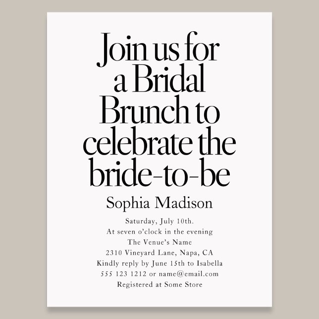 Invitation Carte Postale Retro Editorial Bold Bridal Shower Brunch (Créateur téléchargé)