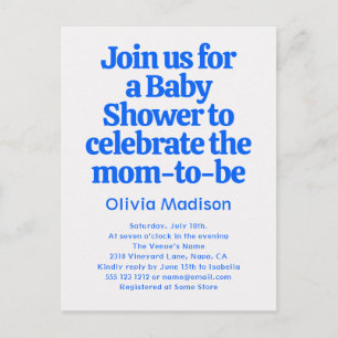 Invitation Carte Postale Retro Gras Baby Shower Bleu
