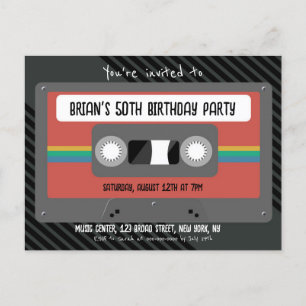 Invitation Carte Postale Retro Mixtape fête d'anniversaire