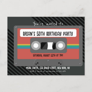 Invitation Carte Postale Retro Mixtape fête d'anniversaire