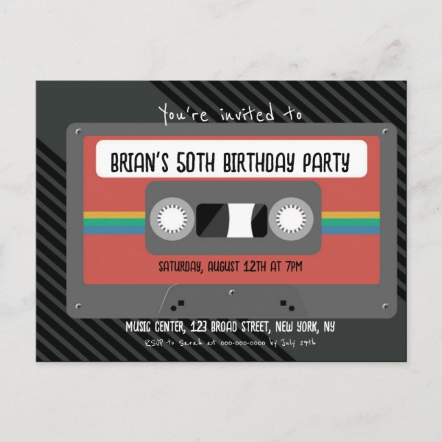 Invitation Carte Postale Retro Mixtape fête d'anniversaire (Devant)
