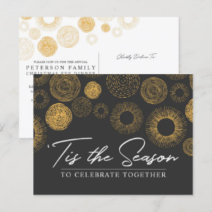 Invitation Carte Postale Retro Noël Gold Burst Dîner de vacances / Fête