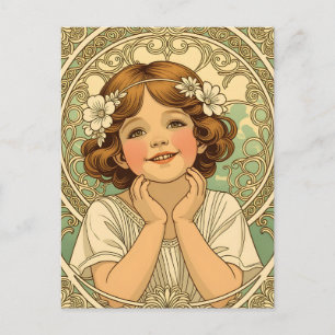 Invitation Carte Postale retro vintage child with flowers