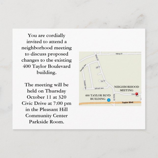 Invitation Carte Postale Réunion de voisinage (Devant)