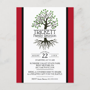 Invitation Carte Postale Réunion familiale de l'arbre généalogique rouge fo