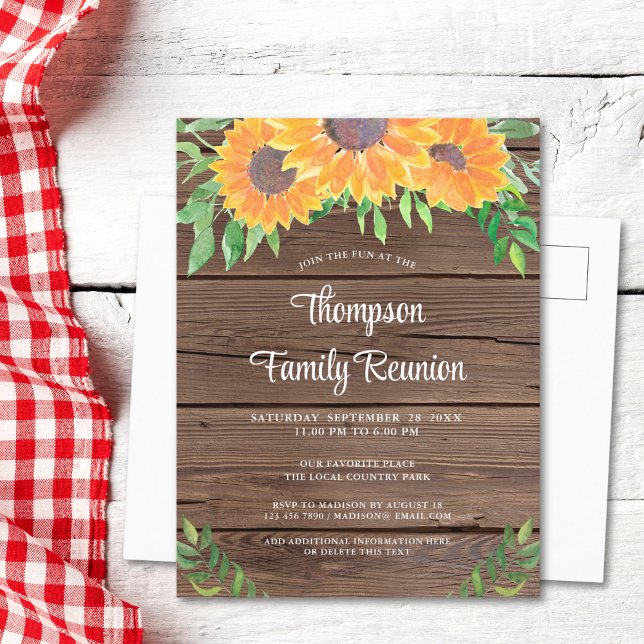 Invitation Carte Postale Réunion rustique de la famille des tournesols (Créateur téléchargé)