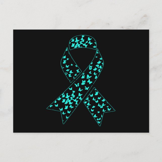 Invitation Carte Postale Ribbon Turquoise de sensibilisation au cancer de l (Devant)