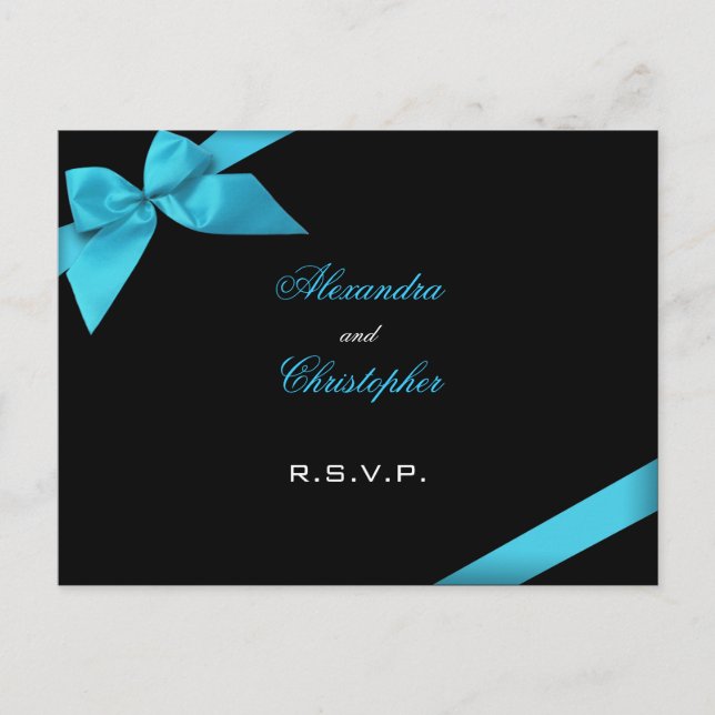 Invitation Carte Postale Ribbon Turquoise RSVP (Devant)