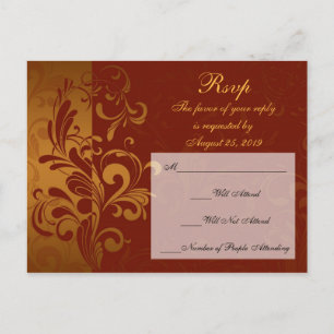 Invitation Carte Postale Rich Brick Red / Gold Reverse Swil RSVP Réponse
