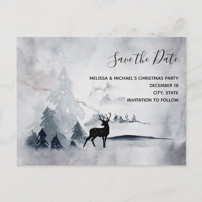 Invitation Carte Postale Rindeer d'hiver Aquarelle rustique Enregistrer la  (Devant)