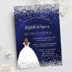 Invitation Carte Postale Robe de parties scintillant bleu marine Quinceaner