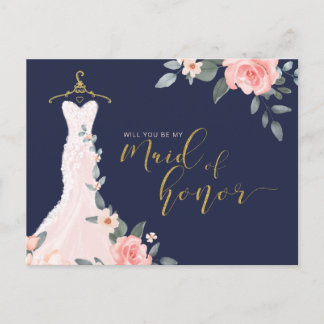 Invitation Carte Postale Robe Mariage florale Serez-vous une femme d'honneu