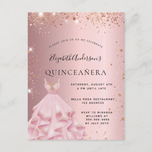 Invitation Carte Postale Robe rose rose rose pâle de Quinceanera