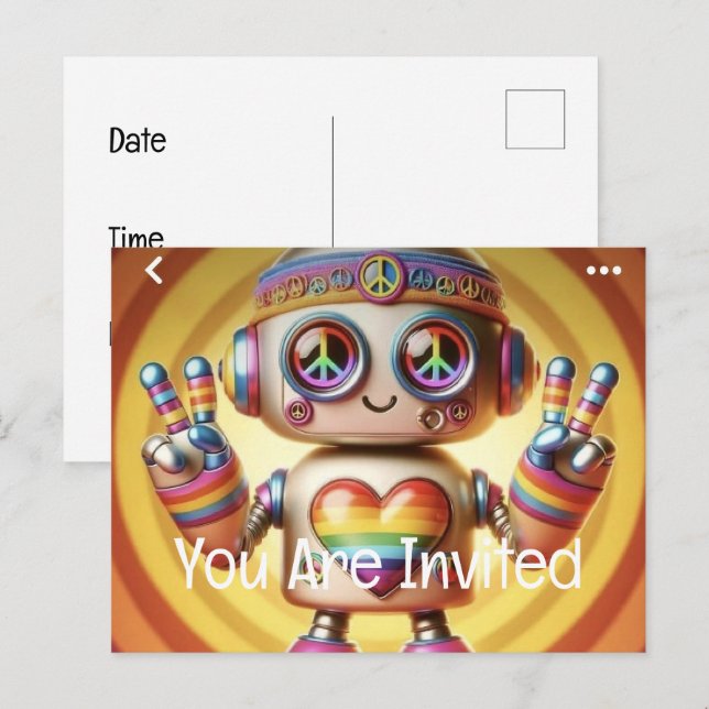 Invitation Carte Postale Robot Rocking Retro (Devant / Derrière)