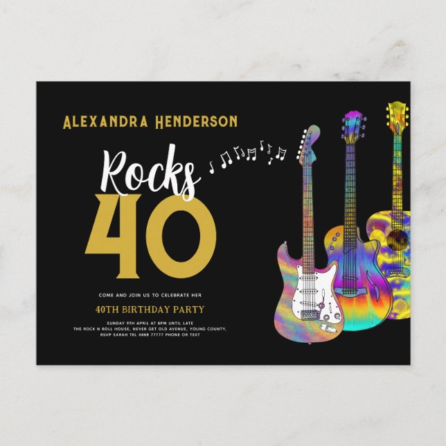 Invitation Carte Postale Rock and Roll Fête à thème 40e anniversaire (Devant)