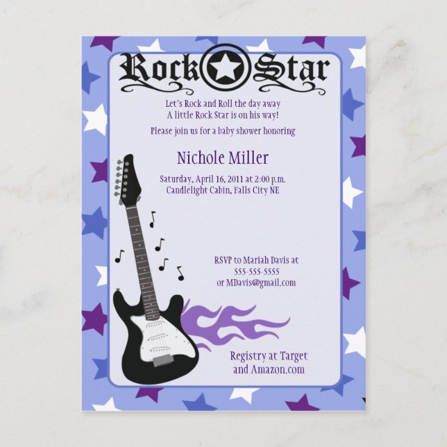 Invitation Carte Postale Rock Star Baby Rocker Purple/Blue Post Card Exempl (Devant)
