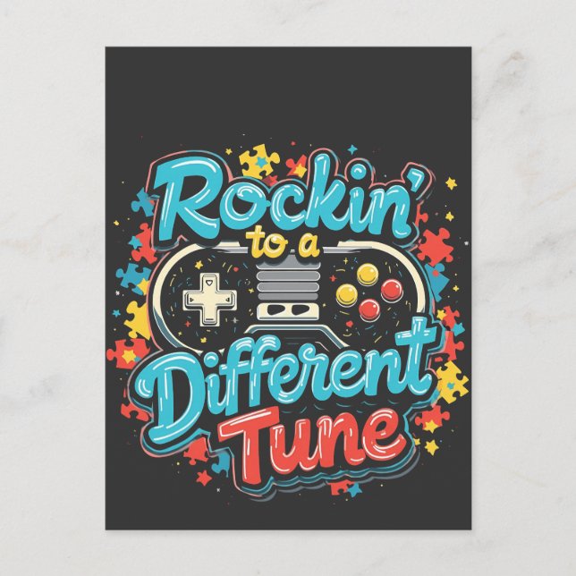 Invitation Carte Postale Rocking to a different Tune Gaming Pad Autism (Devant)