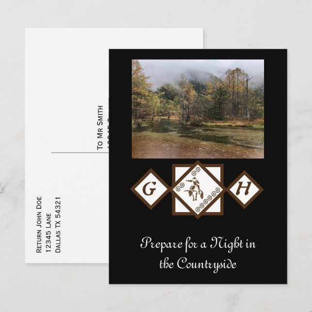 Invitation Carte Postale Rodeo Bull Rider et Longhorn Monogram Photo (Devant / Derrière)