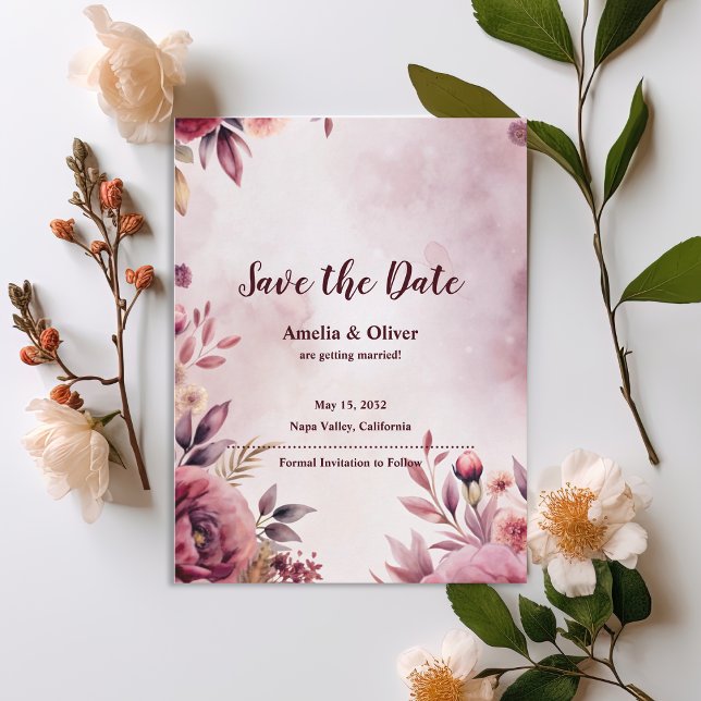Invitation Carte Postale Romantic Blush Floral Wedding Save the Date (Romantic Blush Floral Save the Date Invitation | Elegant Watercolor Wedding Save the Date Card)