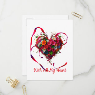 Invitation Carte Postale Romantic Floral Heart