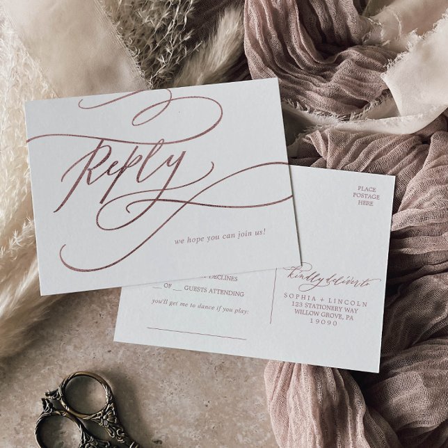 Invitation Carte Postale Romantic Rose Gold Calligraphy Song Request RSVP (Créateur téléchargé)