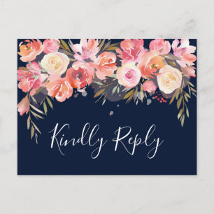 Invitation Carte Postale Romantique Fleurs de Mariage en Rose Pâle RSVP M