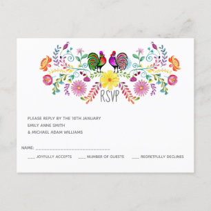 Invitation Carte Postale Rooster de fleurs d'art populaire RSVP