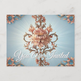 Invitation Carte Postale Rose baroque