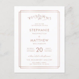Invitation Carte Postale Rose chic Gold Foil Mariage de montagne