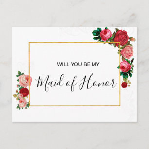 Invitation Carte Postale Rose de Bourgogne Floral Garland Maid of Honor