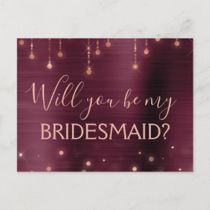 Invitation Carte Postale Rose de Bourgogne Gold Sparkle Maid of Honor