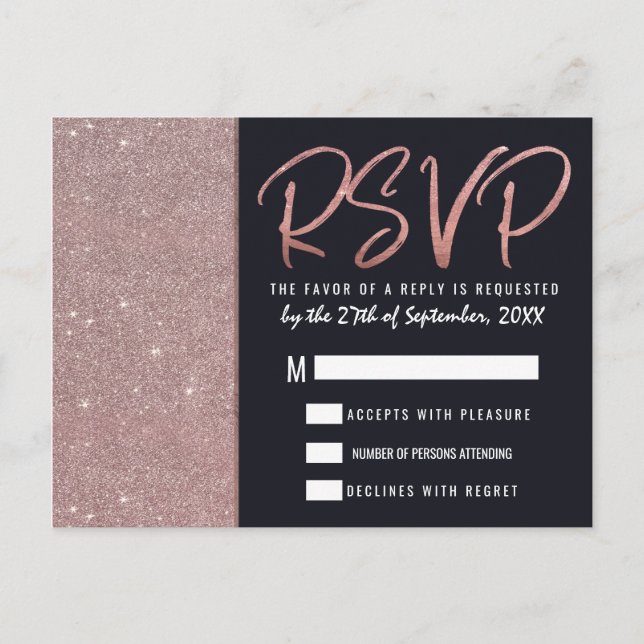 Invitation Carte Postale Rose de marine Parties scintillant or bloc couleur (Devant)