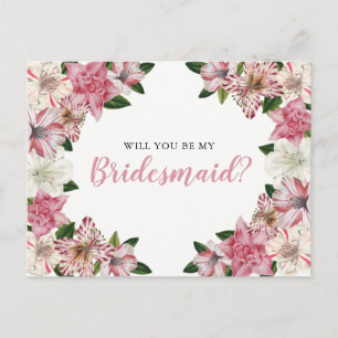 Invitation Carte Postale Rose   Demande Vintage de la femme de ménage blanc