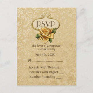 Invitation Carte Postale Rose d'or 50e anniversaire RSVP
