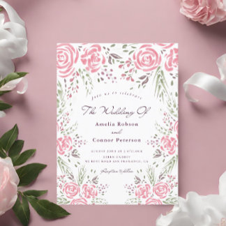 Invitation Carte Postale Rose Elegant Rose Romance Aquarelle